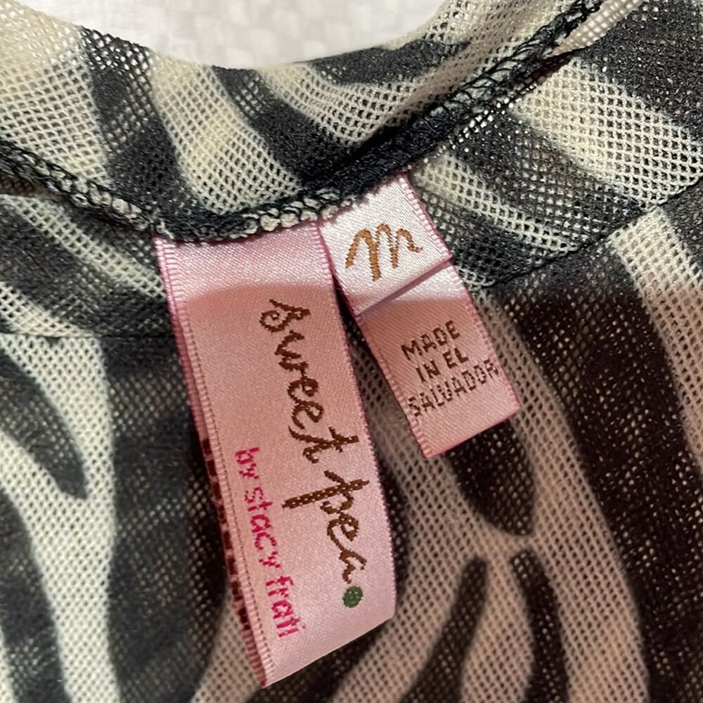 Sweet Pea M black white double layer zebra print top 💯 nylon stretch euc - Picture 2 of 8